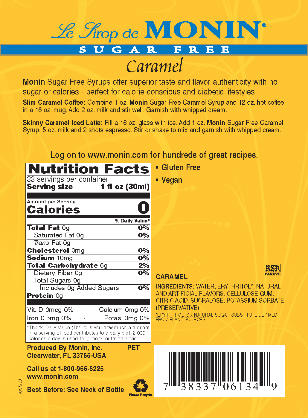Monin Sugar Free Caramel Syrup