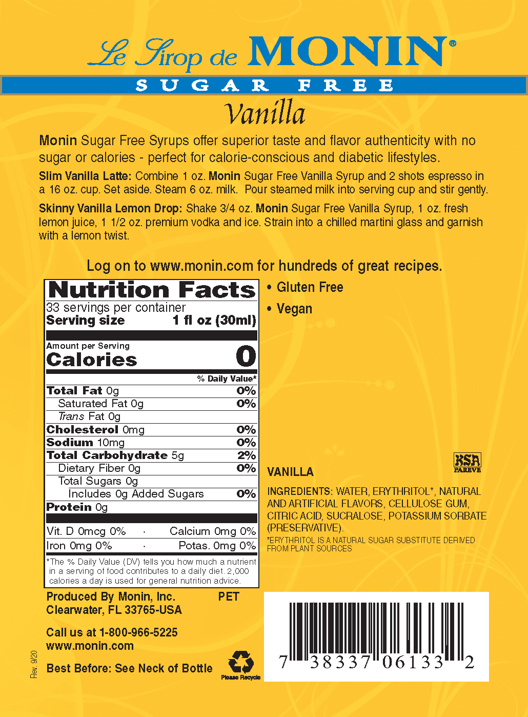 Monin Sugar Free Vanilla Syrup