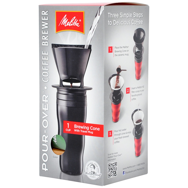 1-Cup Pour-Over Coffee Brew Cone Travel Mug Set – White Mountain