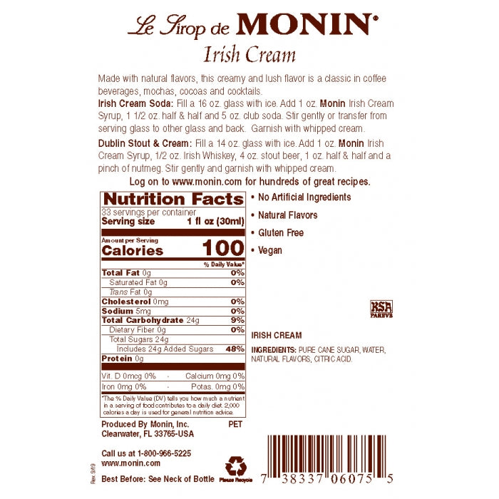Monin Irish Creme Syrup
