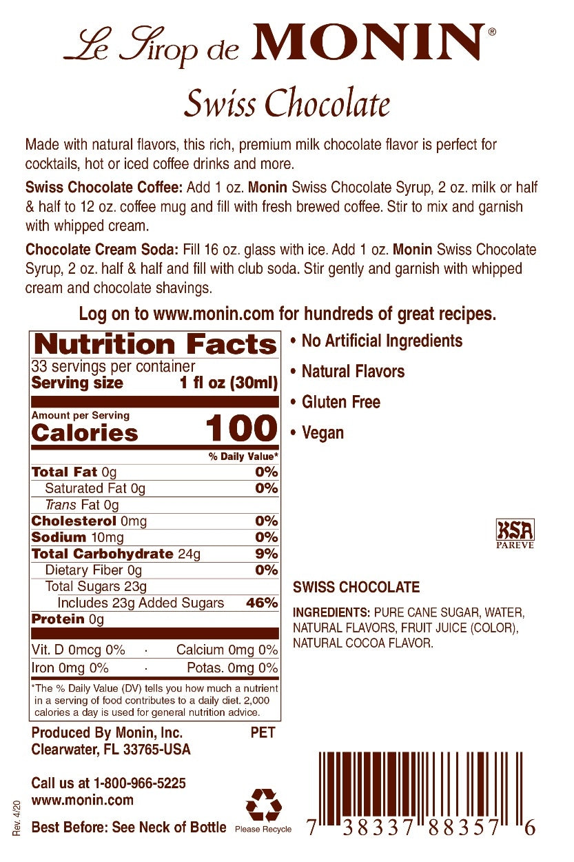 Monin Chocolate (Swiss) Syrup